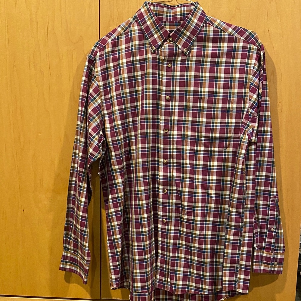 Jos. A. Bank Burgundy Multi Plaid Shirt